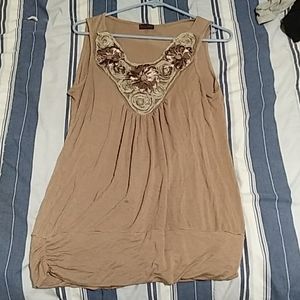 Tan Ruffle flower shirt